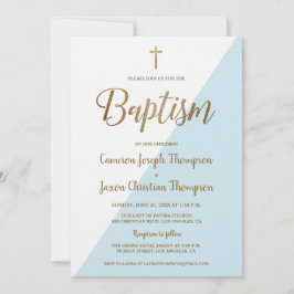 Modern baptisminbjudan till blå vit Guld Inbjudningar