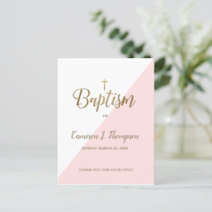 Modern baptisminbjudan till Rosa White Guld Vykort