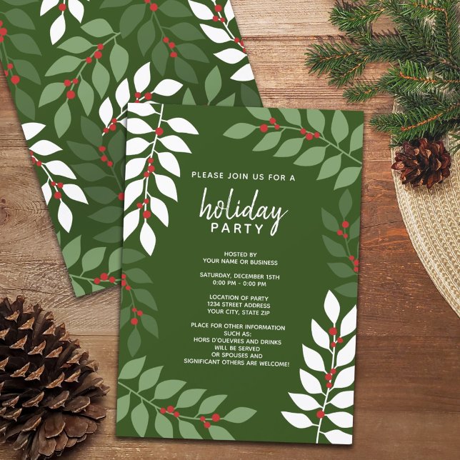 Modern bär grenar - Julfesten Cocktail Inbjudningar (Holiday Party Invitation - modern eucalyptus branches with simple fonts )