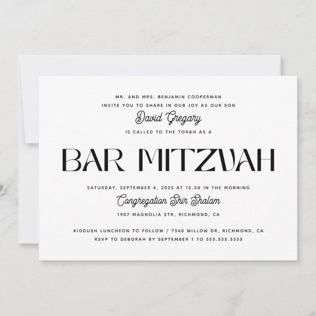 Modern Bar Mitzvah | Elegant minimalistisk judisk Inbjudningar (Framsida)