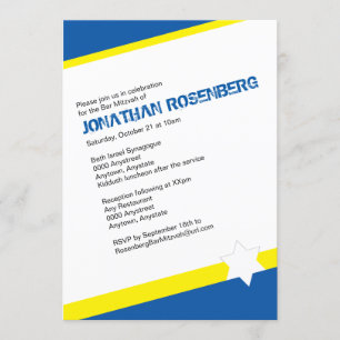 Modern Bar Mitzvah-inbjudan med Davidsstjärna blå Inbjudningar