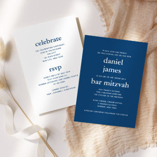 Modern Bar Mitzvah Marinblå Ett Stycke Solid Inbjudningar