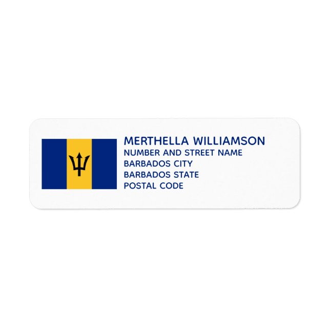 Modern BARBADOS FLAGGA Returadress Returadress Etikett (Framsidan)