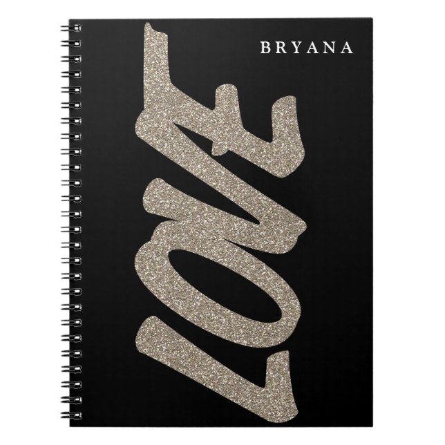 Modern bärbar Gnistra i kärlek Guld Glitter Anteckningsbok Med Spiral (Framsidan)