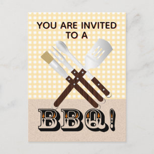 Modern Barbecue Verktyg om Gingham Inbjudan Vykort