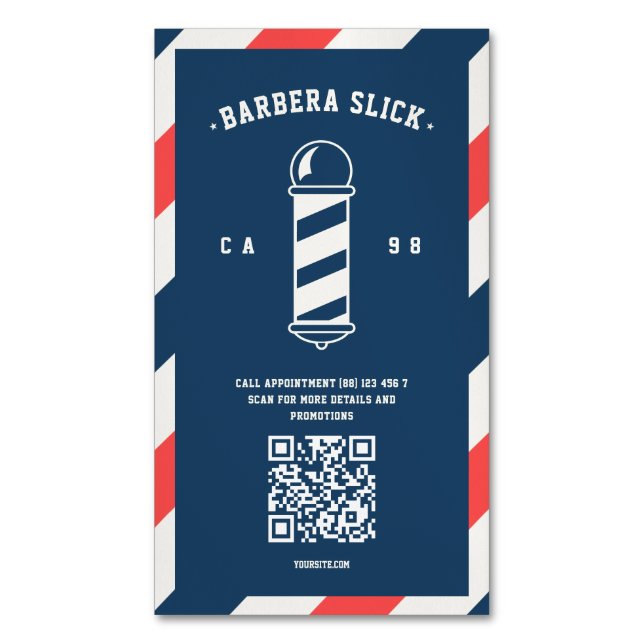 Modern Barber Barbershop Barbers Pole Magnetiska Visitkort (Framsida vertikal)