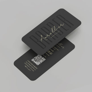 Modern Barber Barbershop Black Script Professionel Visitkort