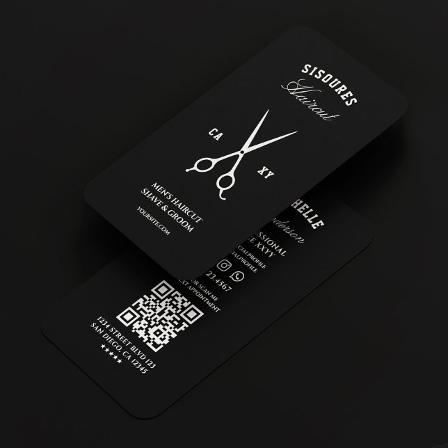 Modern Barber Barbershop Black White Scissors Visitkort (Modern Barber Barbershop Black White Scissors Business Card
)