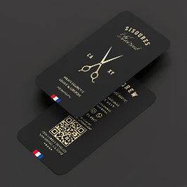 Modern Barber Black Guld Scissors Red Blue White Visitkort