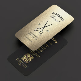 Modern Barber Black Scissors Guld Barbershop Visitkort