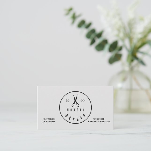 'Modern Barber' Business Card Visitkort (Stående Fram)