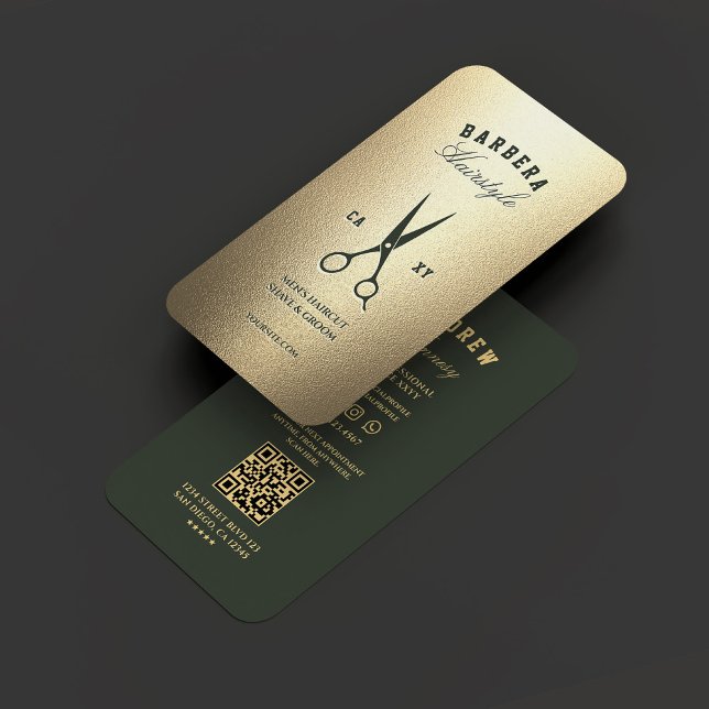 Modern Barber Grönt Sissors Elegant Guld Visitkort (Modern Barber Green Scissors Elegant Gold Business Card
)