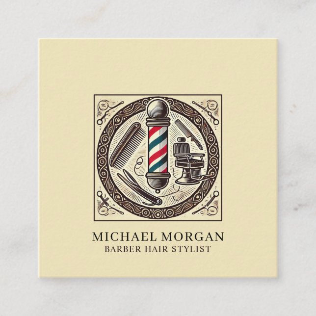 Modern Barber Hair Stylist Barber Verktyg Fyrkantigt Visitkort (Framsida)
