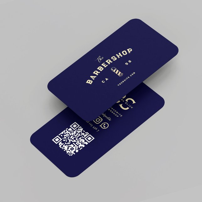 Modern Barber Monogram Barbershop Midnight Blue Visitkort (Modern Barber Monogram Barbershop Midnight Blue Business Card
)
