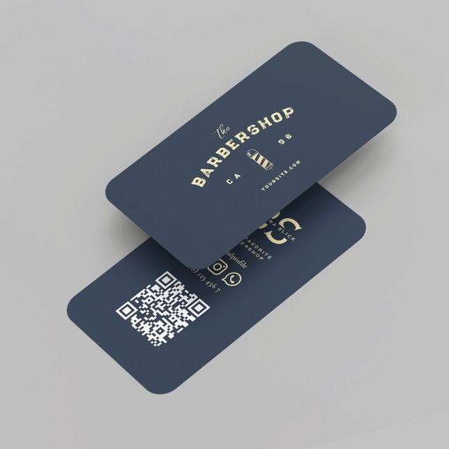 Modern Barber Monogram Barbershop Mörk blått Visitkort (Modern Barber Monogram Barbershop Dark Blue Business Card
)