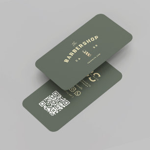 Modern Barber Monogram Barbershop Sage Grönt Visitkort