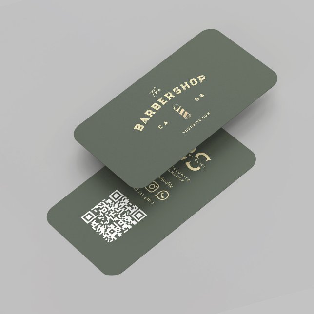 Modern Barber Monogram Barbershop Sage Grönt Visitkort (Modern Barber Monogram Barbershop Sage Green Business Card
)