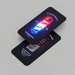 Modern Barber Neon Barbers Rött vitt blått Visitkort
