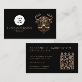 Modern Barber Shop Bronze Buffalo Logo Qr-kod Visitkort