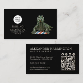 Modern Barber Shop Emerald Alligator Logo Qr-kod Visitkort