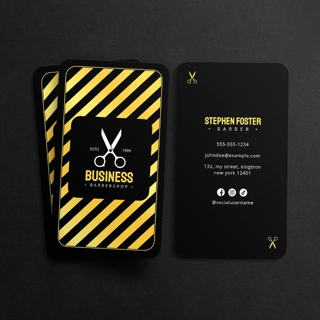 Modern Barber Shop Frisörsalong Svart Guld Visitkort (Skapare uppladdad)