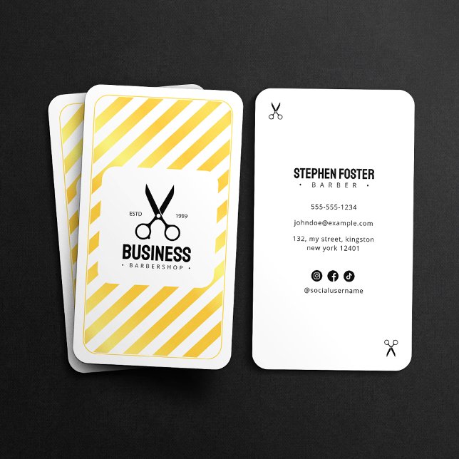 Modern Barber Shop Frisörsalong Vit Guld Visitkort (Skapare uppladdad)