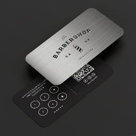Modern Barber Silver Black Barbershop Loyalty Visitkort