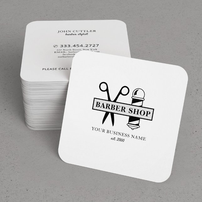 Modern barberaffär logotyp namn professionell salo fyrkantigt visitkort (You can choose the ROUNDED CORNERS option)