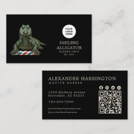 Modern Barberare Emerald Alligator Logotyp Qr Kod Visitkort