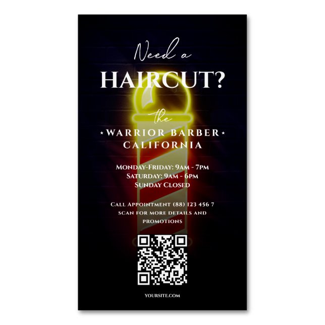 Modern Barberbutiksglans Barbers polbarberöppning Magnetiska Visitkort (Framsida vertikal)