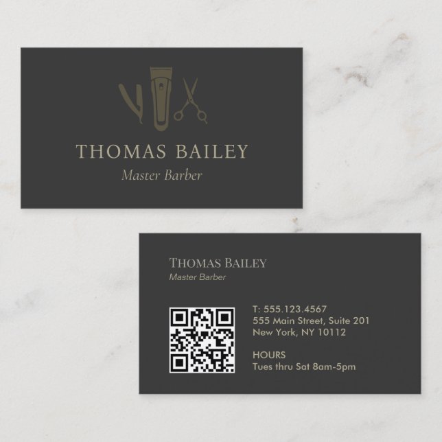 Modern Barbershop, Barber Brown QR-kod Visitkort (Fram/baksida)