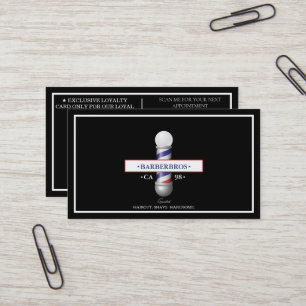 Modern Barbershop Barber Pole Elegant Black Loyalt Visitkort