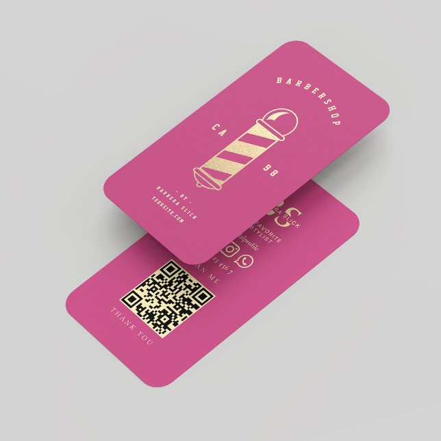Modern Barbershop Barber Pole Rosa Guld Visitkort (Modern Barbershop Barber Pole Pink Gold Business Card
)