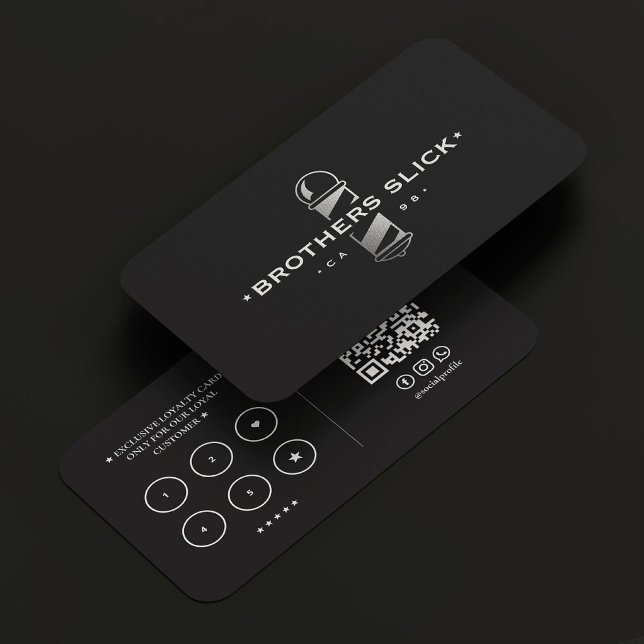 Modern Barbershop Barber Silver Pole Loyalty Black Visitkort (Modern Barbershop Barber Silver Pole Loyalty Black Business Card
)
