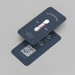 Modern Barbershop Barbers Mörk Navy Pole Barber Visitkort