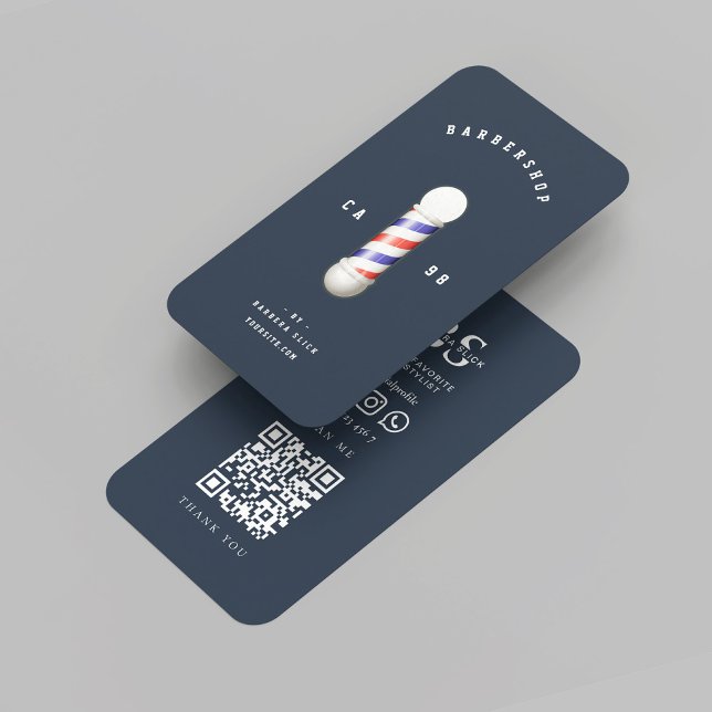 Modern Barbershop Barbers Mörk Navy Pole Barber Visitkort (Modern Barbershop Barber's Pole Barber Dark Navy Business Card
)