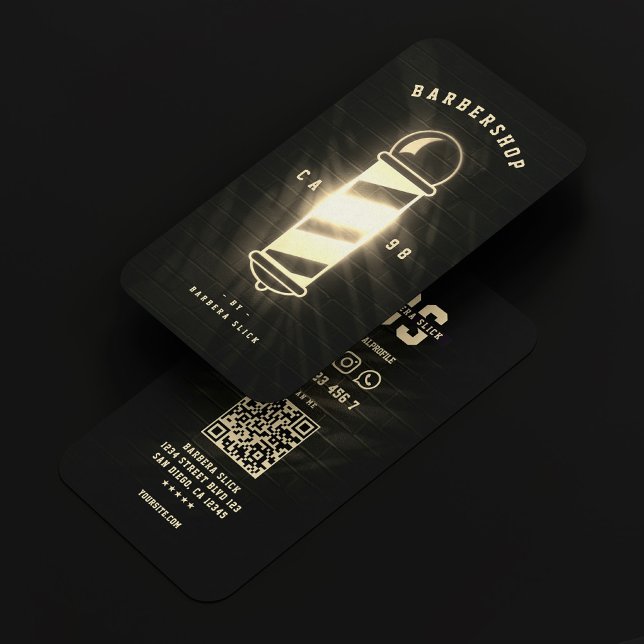 Modern Barbershop Barbers Pole Barber Guld Visitkort (Modern Barbershop Barber's Pole Barber Gold Business Card
)