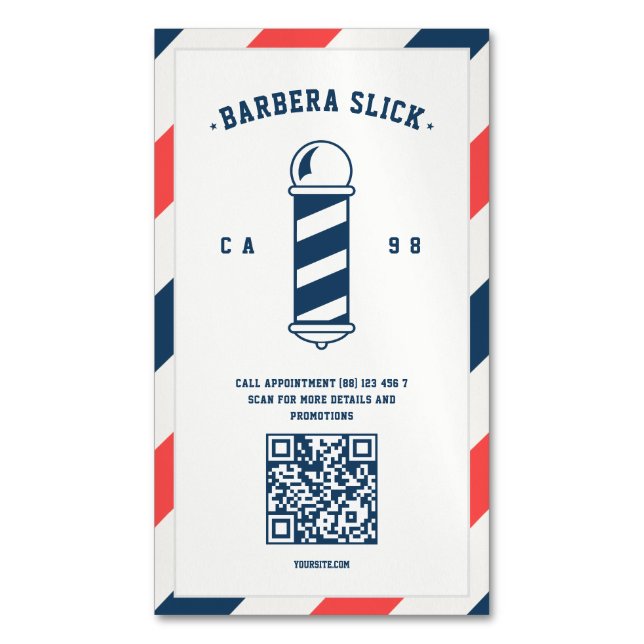 Modern Barbershop Barbers Pole Barber Magnetiska Visitkort (Framsida vertikal)
