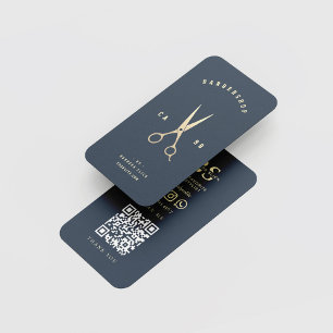 Modern Barbershop Guld-sax Mörk blått Visitkort