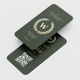 Modern Barbershop Monogram Manar Haircut QR Visitkort