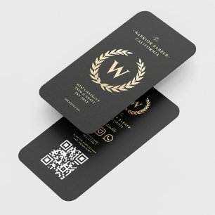 Modern Barbershop Monogram Manar Haircut QR Visitkort