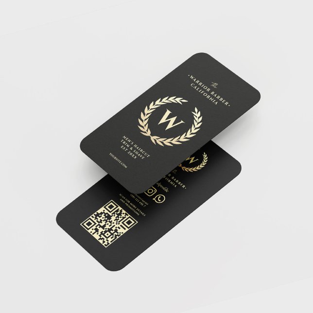 Modern Barbershop Monogram Manar Haircut QR Visitkort (Skapare uppladdad)