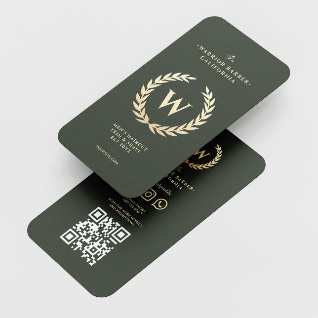 Modern Barbershop Monogram Manar Haircut QR Visitkort (Skapare uppladdad)