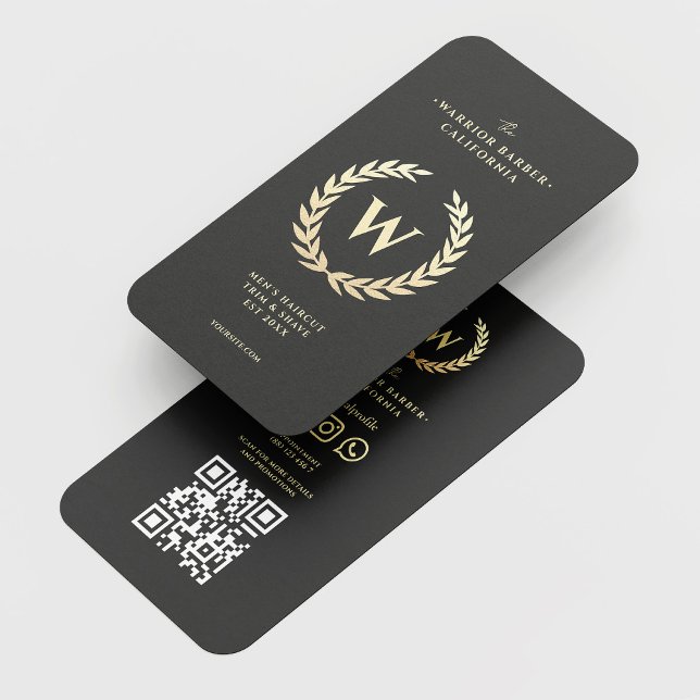 Modern Barbershop Monogram Manar Haircut QR Visitkort (Skapare uppladdad)
