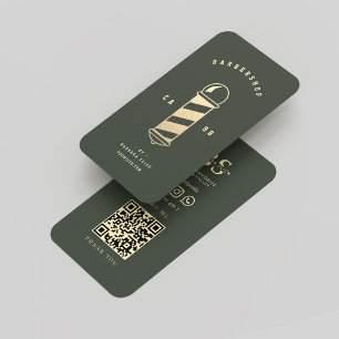 Modern Barbershop Moss Grönt Guld Barber Pole Visitkort