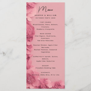 Modern barbie-inspirerad rosa blommigt bröllop-men meny