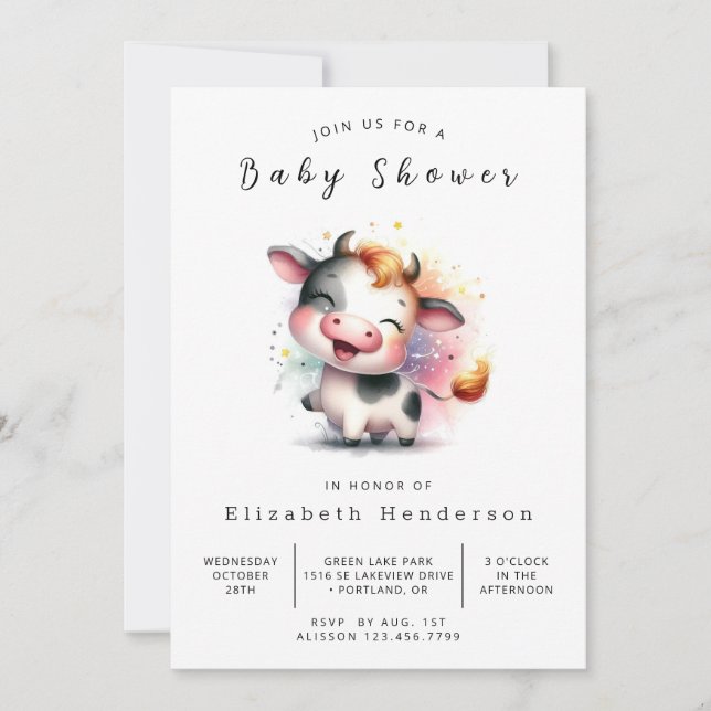 Modern Barn Calf Cow Baby Shower Inbjudningar (Framsida)