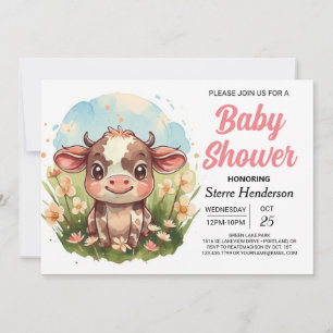 Modern Barnyard Cow Baby Showe Inbjudningar