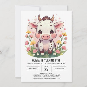 Modern Barnyard Pastel Cow Birthday Inbjudningar