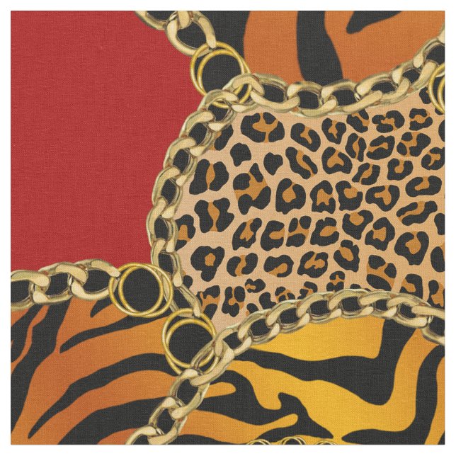 Modern Baroque Animal Print With Chains Tyg (Närbild)